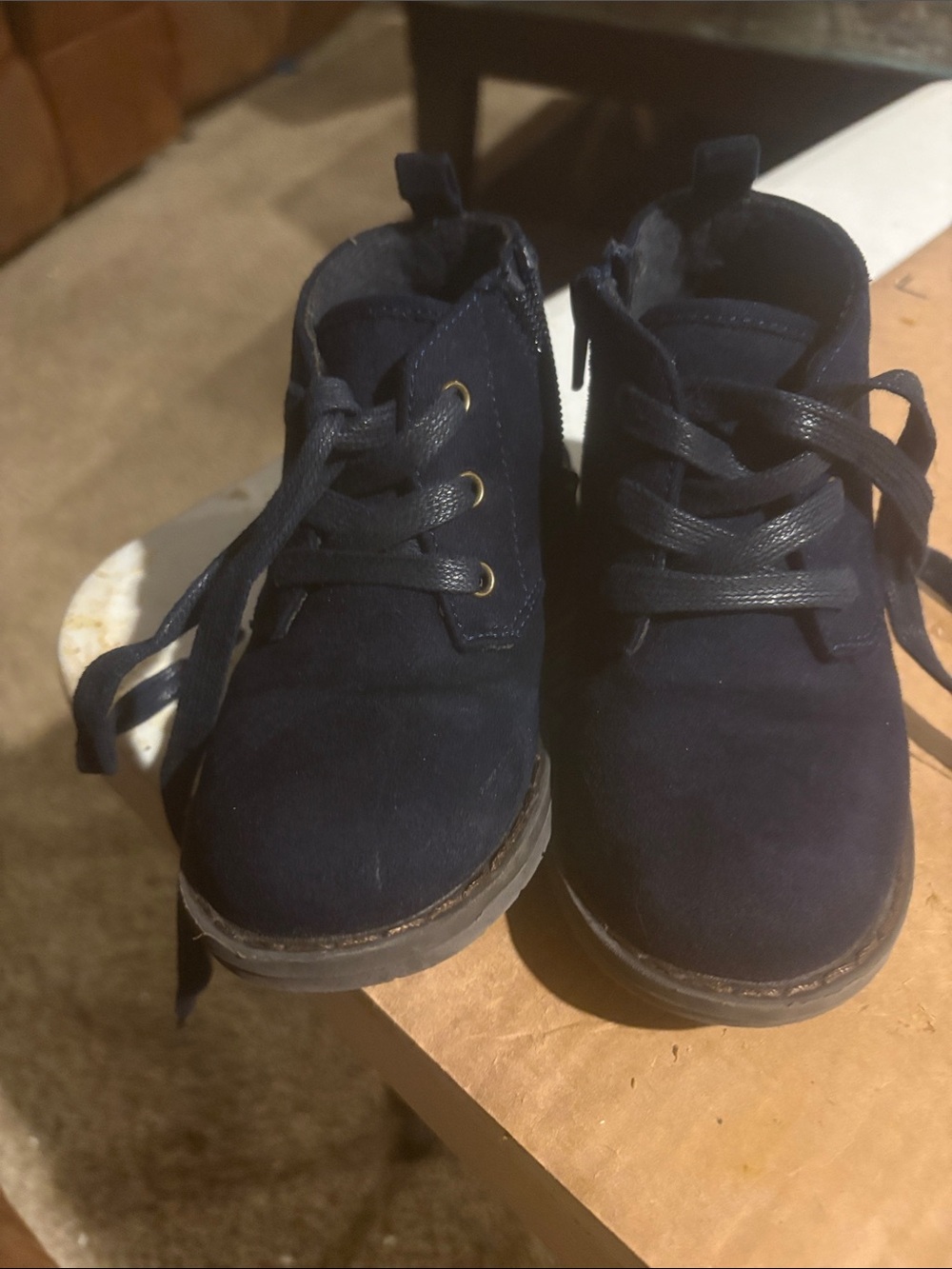 Gymboree Kids Navy Suede Lace-Up Boots with side zipper